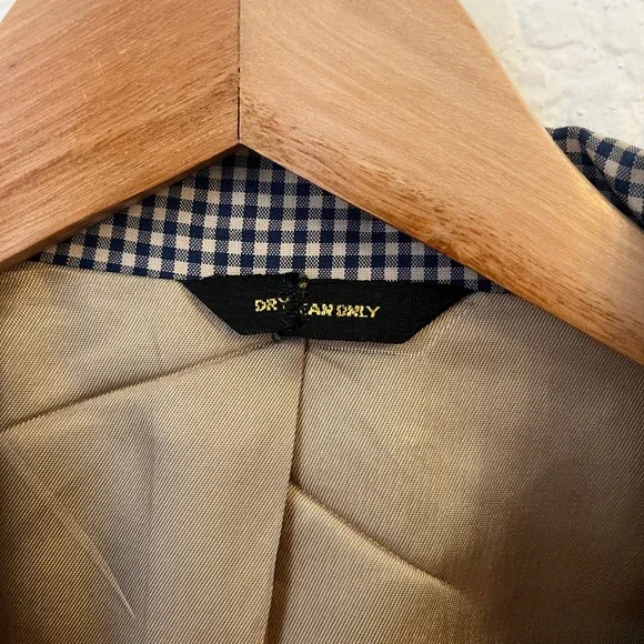 Vintage Orvis Gingham Check Blazer Mens 46R Navy Tan Sport Coat Union Made USA - Picture 4 of 16